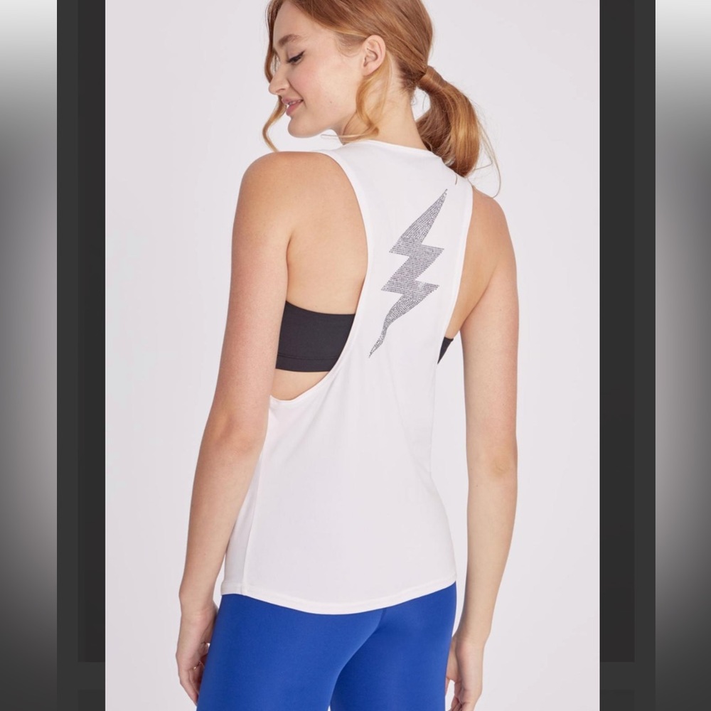 Like New Wildfox Lightning Bolt Distressed Muscle Tank in White